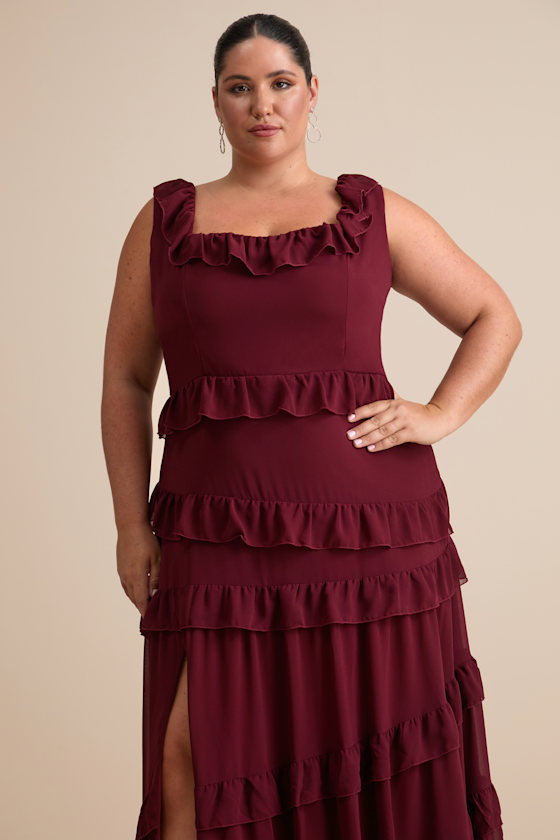 Burgundy Maxi Dress - Ruffled Tiered Dress - Tiered Maxi Dress - Image 6