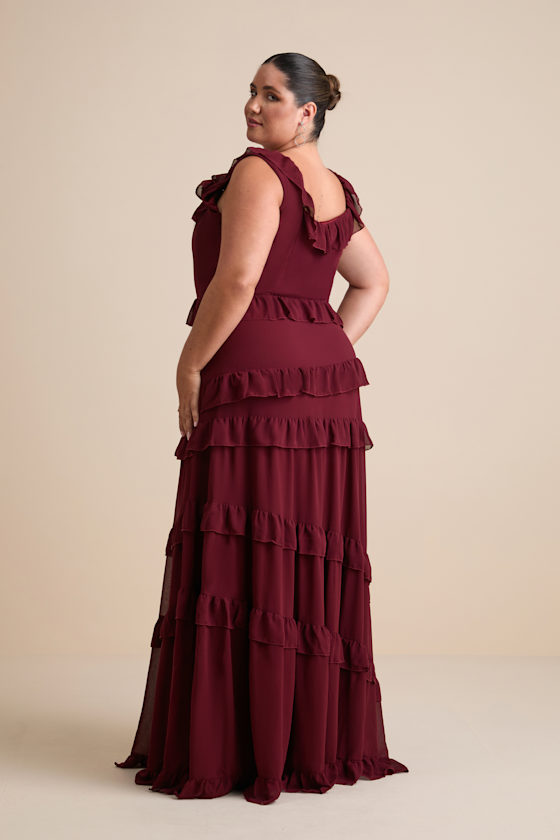 Burgundy Maxi Dress - Ruffled Tiered Dress - Tiered Maxi Dress - Image 7