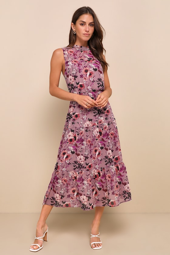 Image of In My Dreams Mauve Floral Print Midi Dress