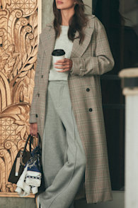 Elevated Weather Grey Plaid Belted Trench Coat 1