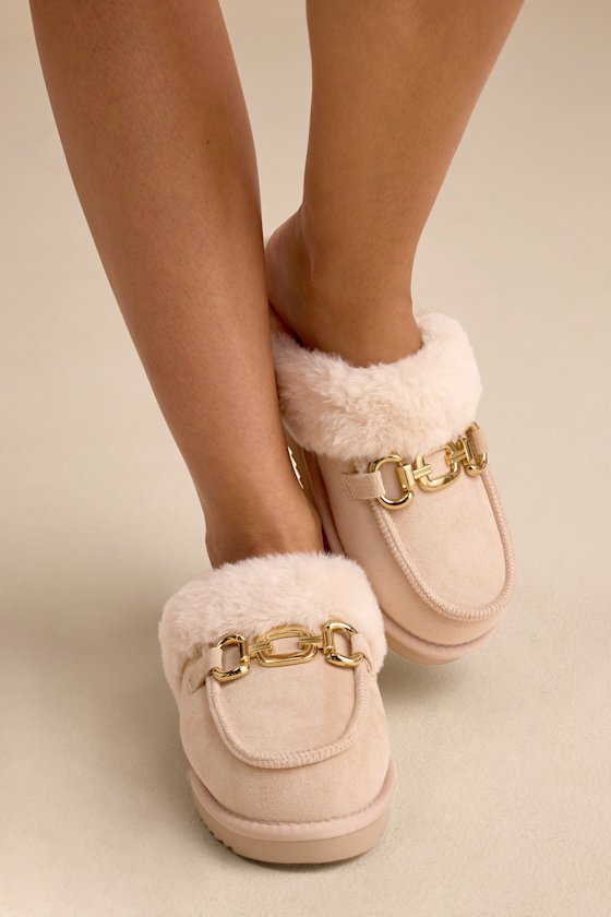 Davos Natural Suede Faux Fur Flatform Slippers 6