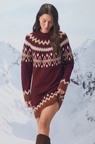 Becklynn Burgundy Fair Isle Sweater Mini Dress 1