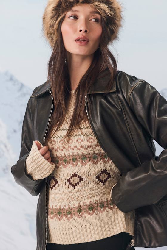 Aureyla Dark Brown Distressed Vegan Leather Jacket 1