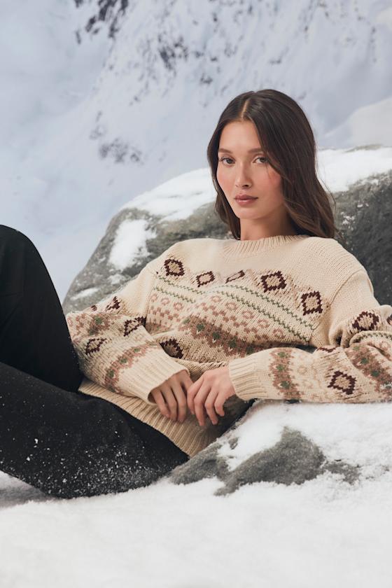 Image of Maeven Beige Fair Isle Pullover Sweater