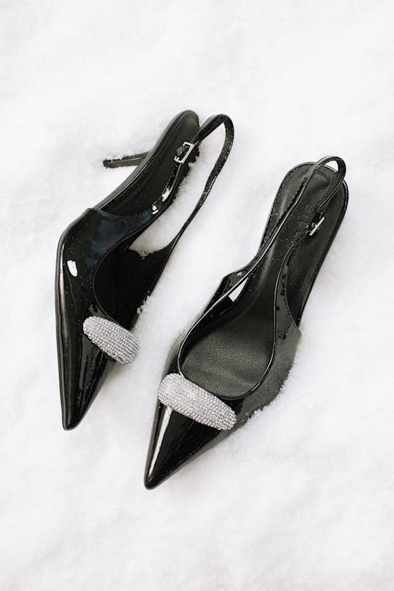 Billini Lonan Black Patent Rhinestone Slingback Pumps