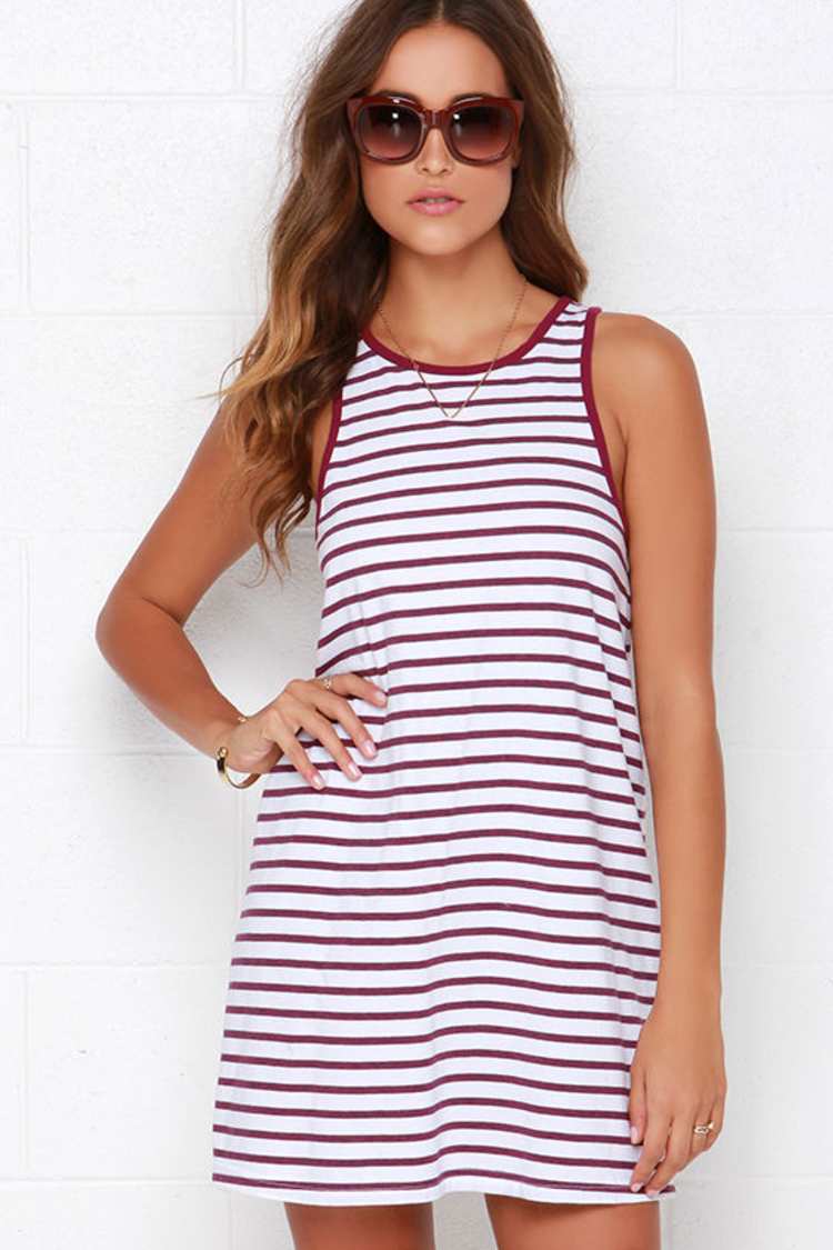 burgundy and white striped dress Candice Red and White Striped Swing Dress  Pink House Boutique