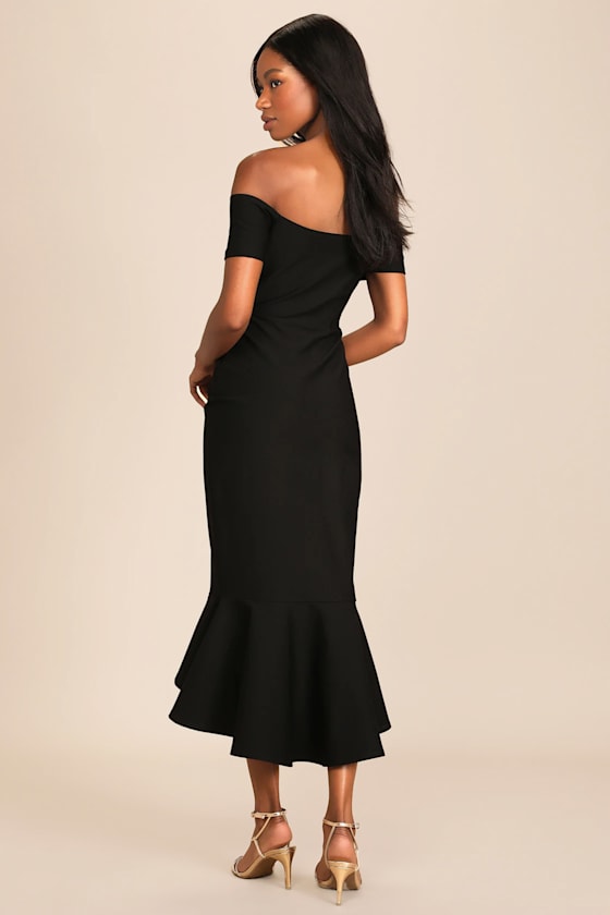 How Much I Care Black Off-the-Shoulder Midi Dress - thumbnail 3