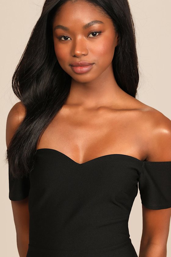 How Much I Care Black Off-the-Shoulder Midi Dress - thumbnail 4