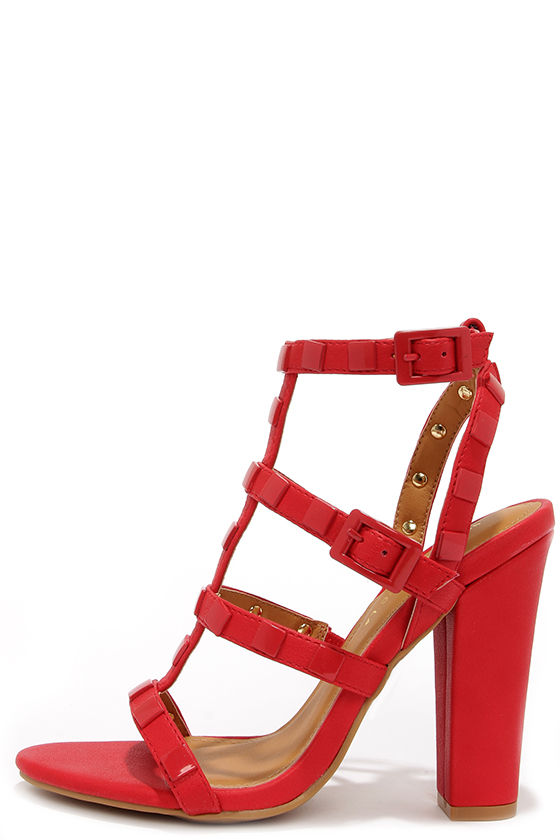Sexy Red Heels - Studded Heels - Block Heels - $41.00 - Lulus