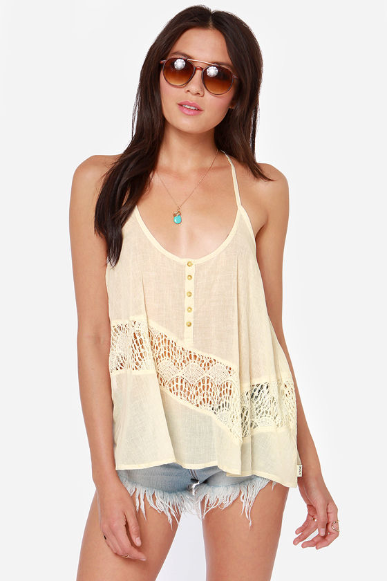 RVCA Arrowic Lace Top Tank Top Cream Top 36.00 Lulus