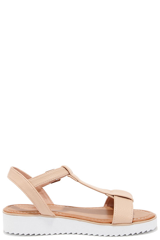 nude t strap flat sandals