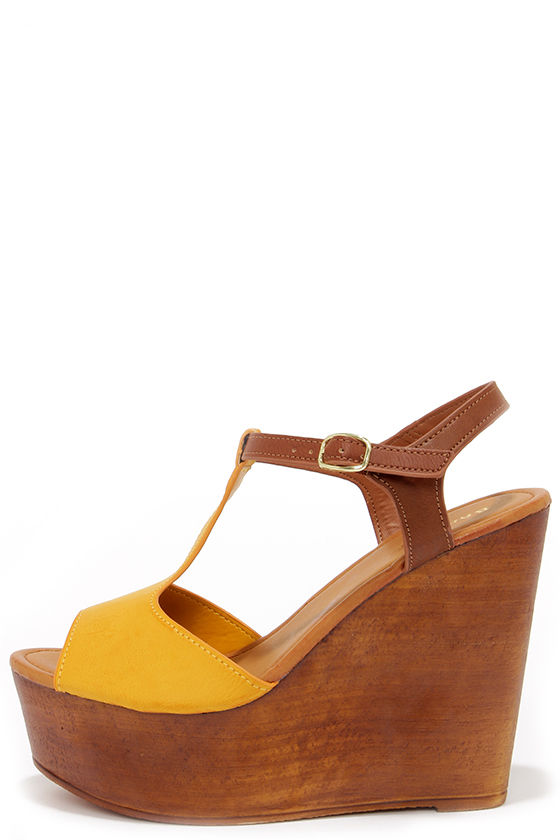 yellow suede wedge sandals