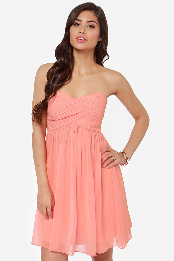 Beautiful Peach Dress Strapless Dress Prom Dress 77.00 Lulus