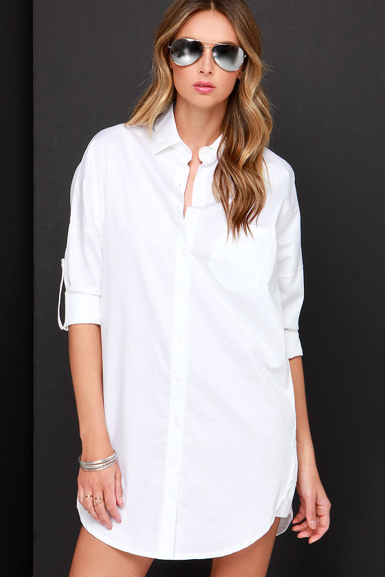 Ivory Button-Up Dress - White Collared Dress - Shirt Dress - $54.00