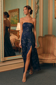 Rare Presence Navy Blue 3D Floral Embroidered Maxi Dress 1