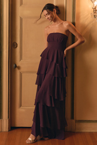Gorgeous Essence Dark Purple Strapless Tiered Maxi Dress 1