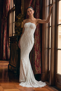 Valeria White Lace Strapless Bustier Maxi Dress 1