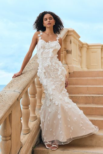 Kore White and Beige 3D Floral Mermaid Maxi Dress 2