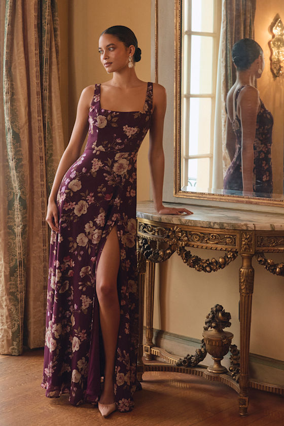 Remarkable Arrival Plum Purple Floral Sleeveless Maxi Dress 1