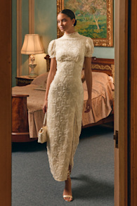 Cadison Cream Textured Puff Sleeve Column Maxi Dress 7