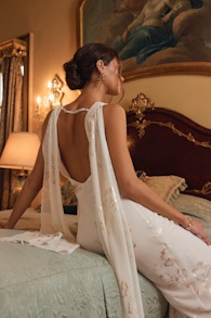 Sidonia White and Gold Floral Cowl Sash Maxi Dress 7