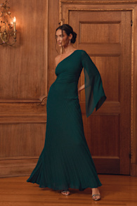 Cecillia Emerald Pleated One-Shoulder Maxi Dress 1