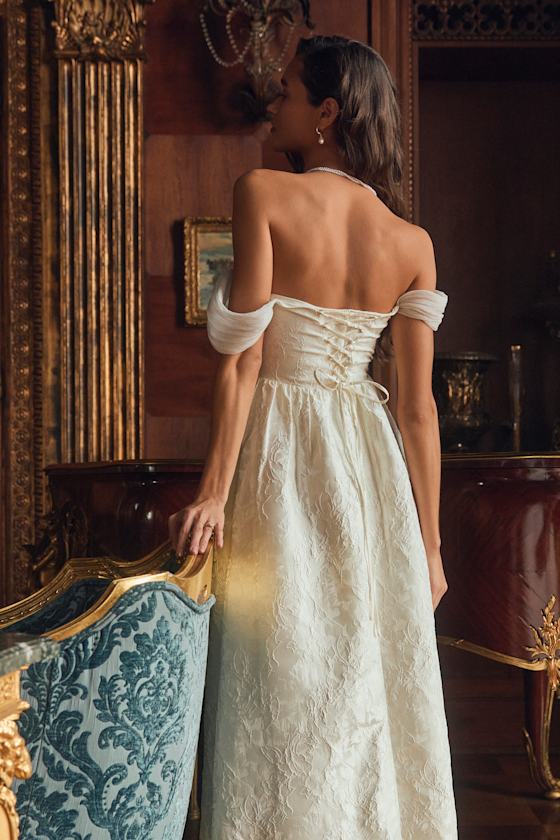 Everglow Ivory Jacquard Off-the-Shoulder Basque Waist Maxi Dress 7