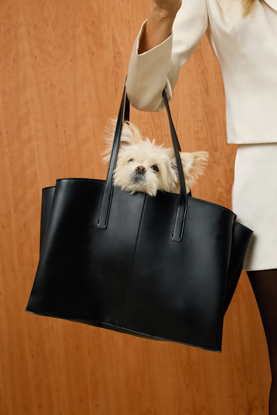 Levine Black Vegan Leather Oversized Tote Bag 1