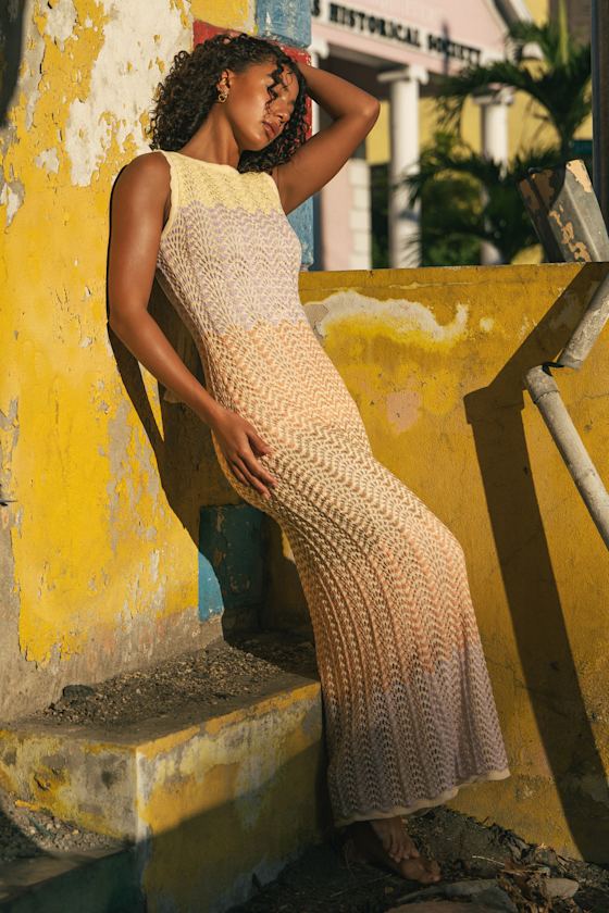 Kirsten Cream Multi Crochet Backless Maxi Dress 1