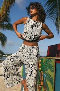 Yucca Black Floral Embroidered Two-Piece Jumpsuit 1