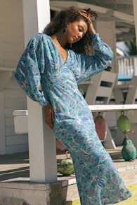 Azalea Blue Multi Floral Long Sleeve Midi Dress 6