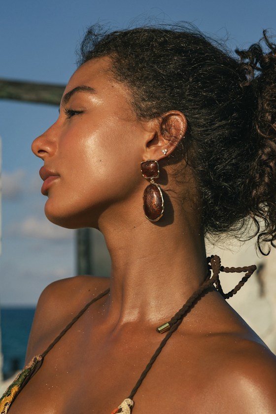 May 18KT Gold and Brown Statement Earrings 1