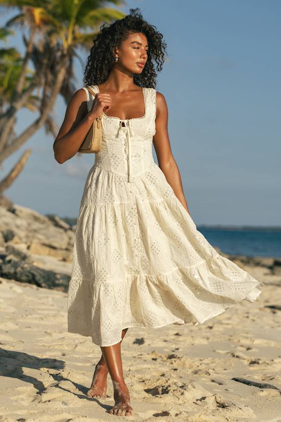 Antionette Cream Embroidered Sequin Button-Front Midi Dress 6