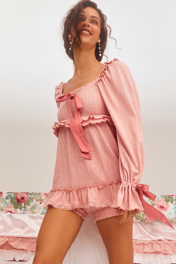 Brooky Light Pink Pointelle Knit Two-Piece Pajama Set 6