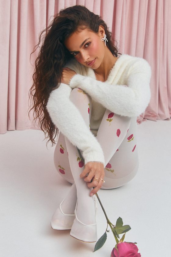 Bare Contour™ White Rosette Sheer Tights 1