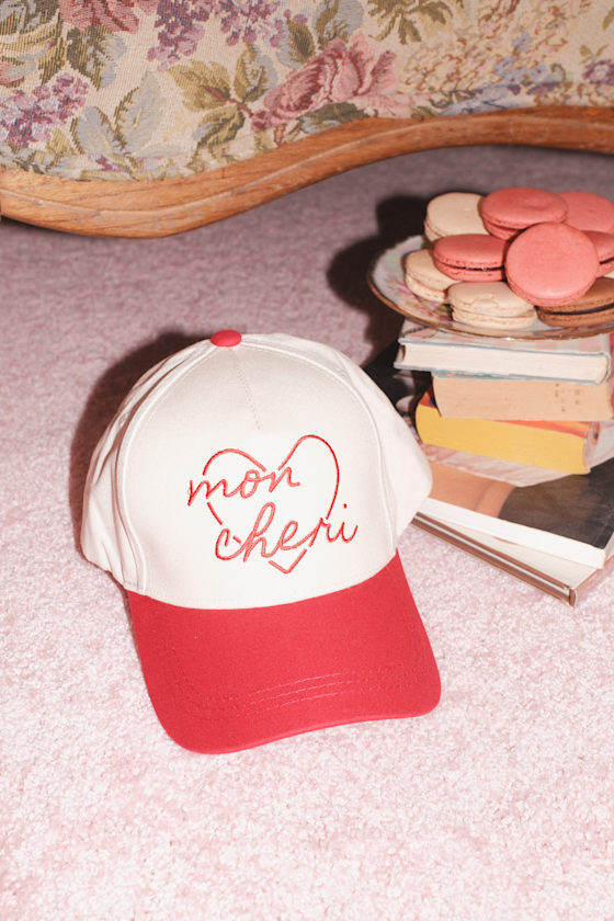 Mon Cheri Cream and Red Embroidered Dad Hat 1