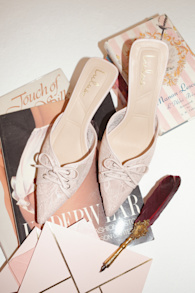 Lacey Blush Lace Bow Kitten Heel Mule Pumps 1