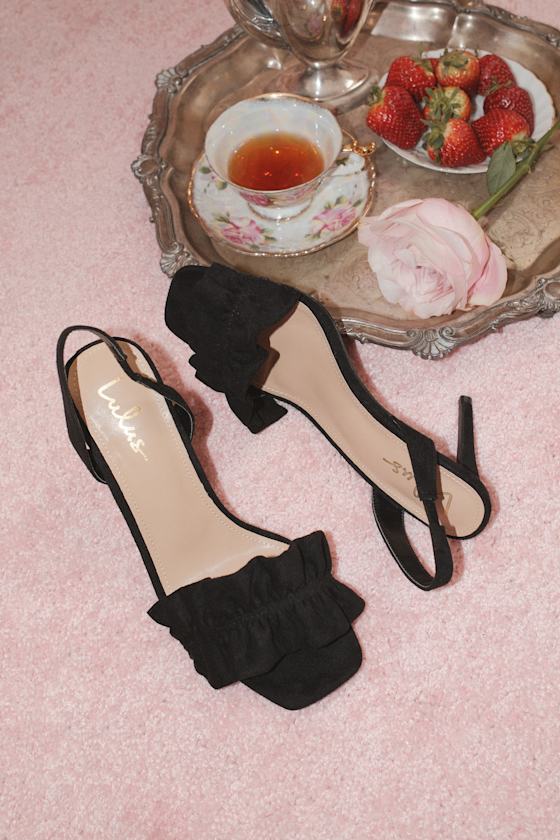 Rosa Black Suede Ruched High Heel Slingback Sandals 1