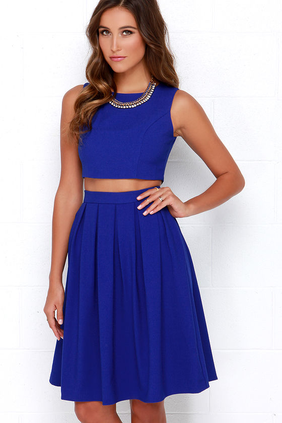 Splendidly Spry Royal Blue Two-Piece Midi Dress 2
