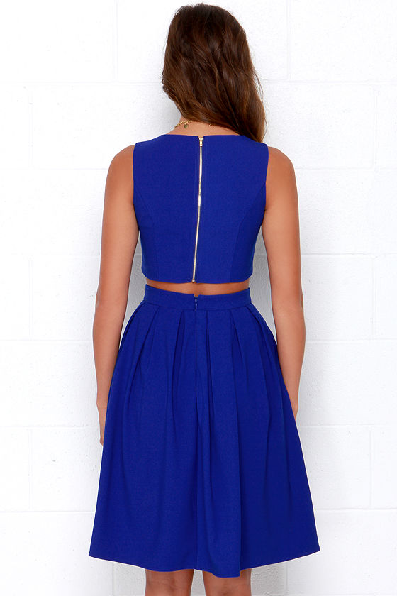Royal Blue Two-Piece Dress - Pleated Dress - Blue Matching Set - $84.00