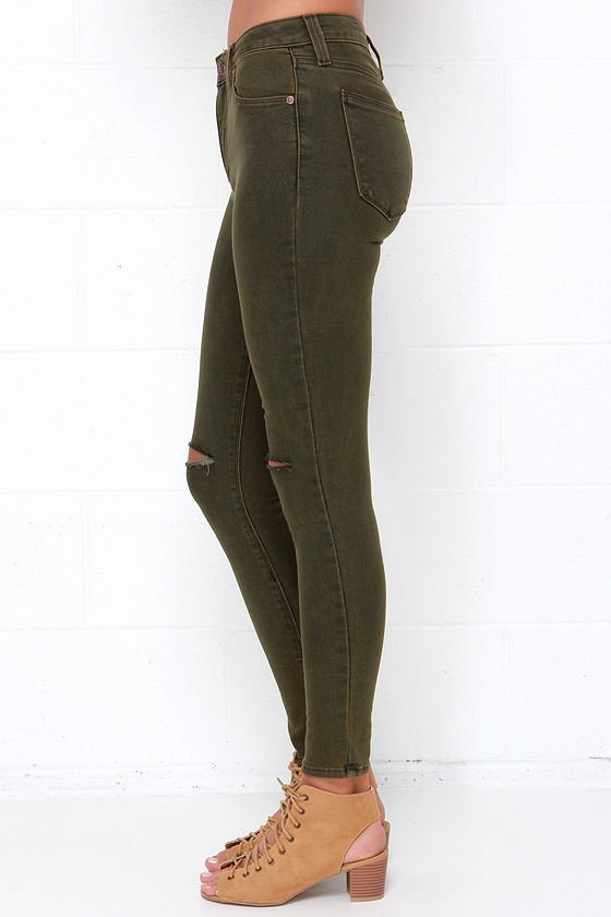 green distressed jeans