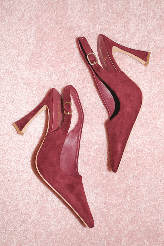 Katrina Burgundy Suede Pointed-Toe Slingback Pumps 5