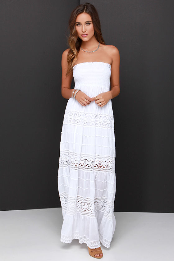 Ivory Crochet Dress Strapless White Dress Ivory Maxi Dress 57.00