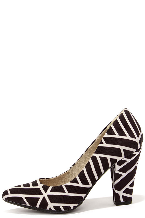 Cute Black and White Pumps Print Pumps Kitten Heels Pointed Pumps