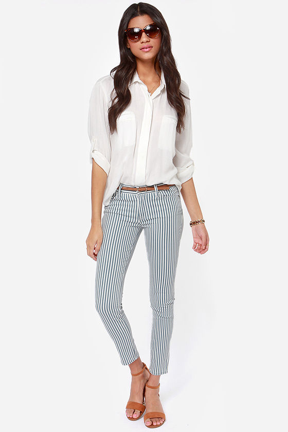 light blue and white striped pants