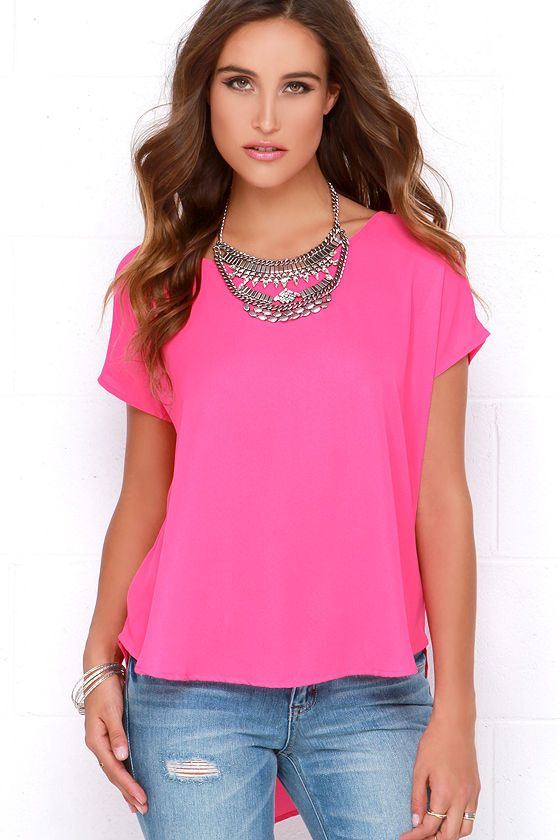 Hot Pink Top Flowy Short Sleeve Top 31.00