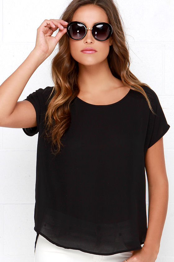 Black Top Flowy Short Sleeve Top 31.00 Lulus