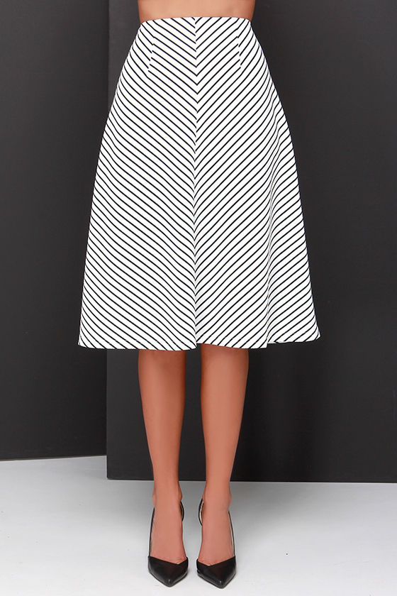 Chic Black and Ivory Skirt - Striped Skirt - Midi Skirt - $66.00