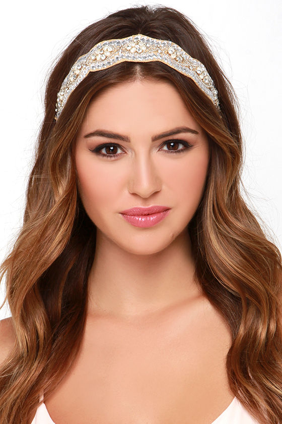 Lovely Beige Headband Rhinestone Headband Ribbon Headband 15.00