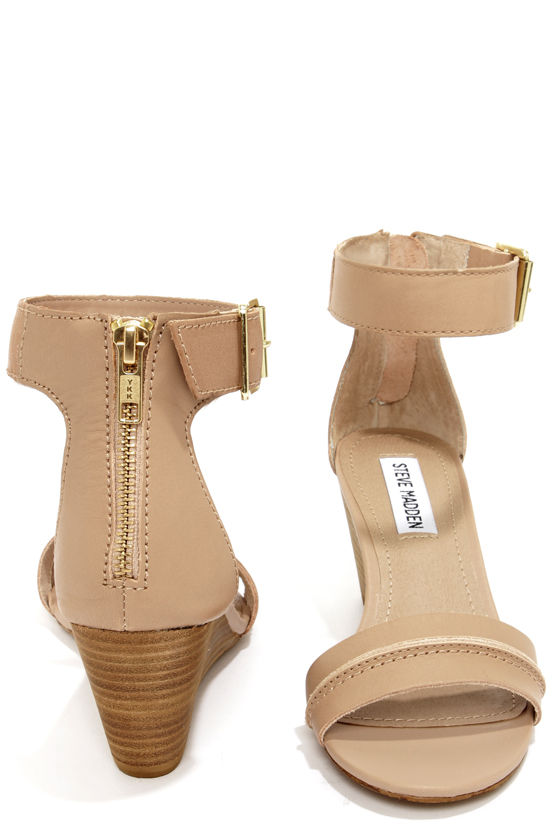 Steve Madden Neliee Bone Leather Ankle Strap Wedges